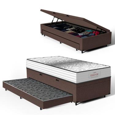Imagem de Cama Box Baú com Colchão de Molas Ensacadas Double Face Essence Probel + Auxiliar Solteiro 88cm