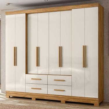 Imagem de Guarda Roupa Casal Miami 8 Portas de Bater 4 Gavetas MDP com Espelho Freijó Off White M...