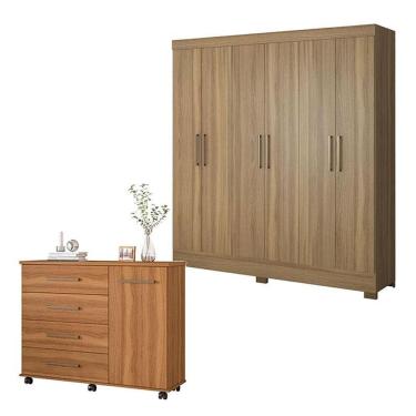 Imagem de Cômoda e Guarda Roupa Casal Flora Prático 7 Portas 7 Gavetas em MDP Moderno Amêndola Touch