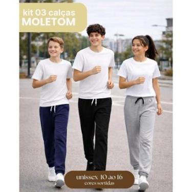 Imagem de 3 Calças Moletom Flanelado Infantil Juvenil inverno unissex 10 ao 16 basico confortavel-Unissex