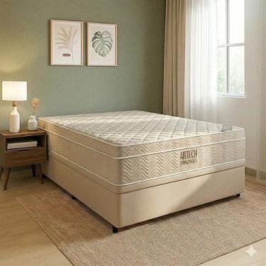 Imagem de Cama Box com Baú Reforçado Colchão Airtech Queen Molas Ensacadas Ortob