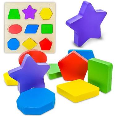 Imagem de Brinquedo Pedagógico Infantil Madeira Encaixe Formas Geométricas Coord