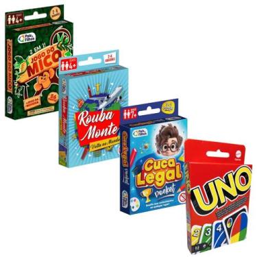 Imagem de Kit 4 Jogos de Cartas Uno Original Mattel Mico Rouba Monte Cuca Legal 