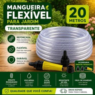 Imagem de Mangueira Jardim 20 Metros Transparente Com Esguicho e Engate Trançada