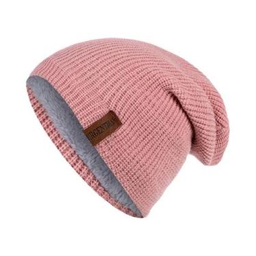 Imagem de Gorro De Inverno Unissex Com Forro De Pelúcia, Tricotado, Quente, Boné