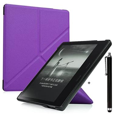 Imagem de CCOO Capa Cross Stripe para Kindle Oasis (10ª geração, versão 2019 e 9ª geração, versão 2017) - Capa fina com suporte de origami dobrável com função automática despertar/hibernar, roxa