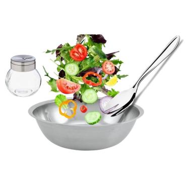 Imagem de Conjunto para Salada Aço Inox 3 Peças Bowl, Saleiro e Colher - Mundial Import