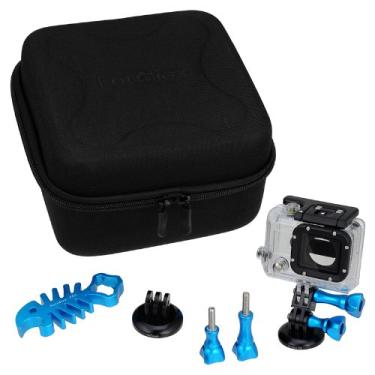 Imagem de Fotodiox Pro GoTough CamCase Duplo, Kit Azul – Estojo de Transporte GoTough e Acessórios de Metal de Alumínio para Duas Câmeras GoPro (parafusos de polegar GoTough CamCase Duplo, Médio e Curto, Extensor, Adaptadores de Tripé para Câmera, Chave Tubarão); se encaixa GoPro HD Hero, Hero2 e Hero3