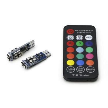 Imagem de Lâmpadas de LED RGB 168 194 T10 multicoloridas com controle remoto RF para luzes de estacionamento de carro