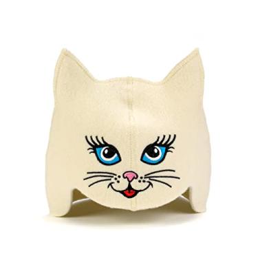 Imagem de Natural Textile Chapéu Sauna 'Sauna Kitten Blue' Branco - Chapéus de Feltro 100% Lã Orgânica para Banya Russa - Proteja sua Cabeça do Calor - Guia eBook Sauna Incluído - com Bordado, Sauna Kitten