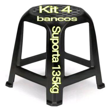 Imagem de Assentos Banquinhos Kit Com 4  Em Plástico Reforçado Preto Bancos Cade