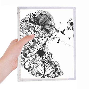 Imagem de Caderno de flores com desenho de flor branco preto e branco com folhas soltas Diário de papelaria recarregável