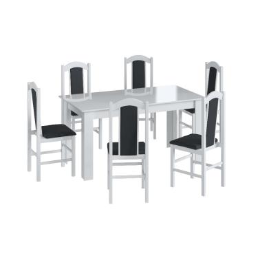 Imagem de Conjunto Mesa de Jantar Retrô 6 Cadeiras 1 Cristaleira Móveis Canção - Branco com Preto