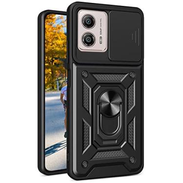 Imagem de Ysnzaq Capa resistente à prova de choque de grau militar para Motorola Moto G13/Moto G23/Moto G53, proteção de lente de janela deslizante com suporte giratório para celular Moto G13/Moto G23/Moto G53