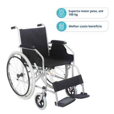 Imagem de Cadeira De Rodas Em Aço Dobrável Suporta 100Kg D100 Dellamed