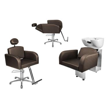 Imagem de Kit Salão Destak 1 Cad Fixa + 1 Recl Base Estrela + Lavatório Marrom