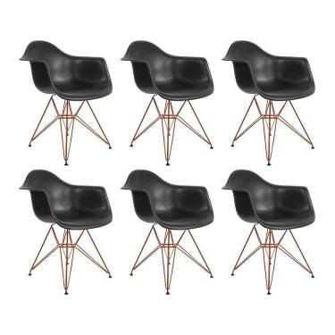 Imagem de Kit 6 Poltronas Eiffel Eames Preta Com Braço Daw Em Ferro Cobre - Cor: Preto