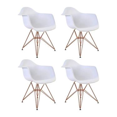 Imagem de Kit 4 Poltronas Eiffel Eames Brancas Com Braço Daw Em Ferro Cobre - Cor: Preto