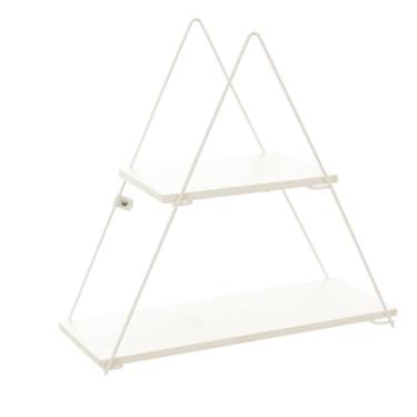 Imagem de Prateleira Decorativa Geométrica Triangular, Cor Branco Microtextura com Madeira Branca, Metaltru
