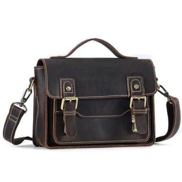 Imagem de Bolsa de Mensageiro em Couro Legítimo para Homens Bolsa de Ombro e Carteira Bolsa Transversal Pasta com Alça Ajustável (B)