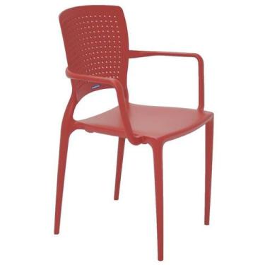 Imagem de Cadeira Plastica Monobloco Com Bracos Safira Vermelha - Tramontina