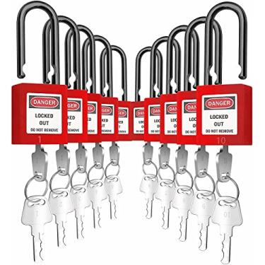 Imagem de SAFBY Cadeado de segurança Loto com trava de etiquetagem com chave diferente, cadeados seguros OSHA Loto para bloquear estações e dispositivos