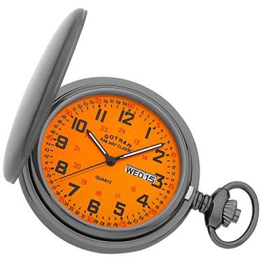 Imagem de Gotham Relógio de bolso masculino Railway Classic Gunmetal aço inoxidável analógico quartzo dia/data Hunter # GWC14110BOX, Preto