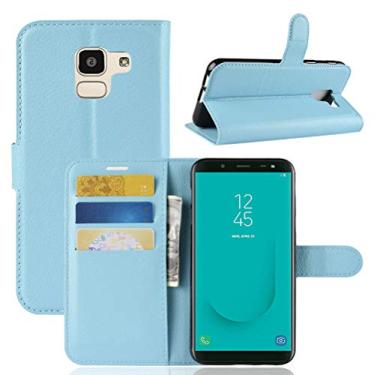 Imagem de Capa para Samsung J6 2018, capa carteira flip de couro PU premium com compartimento para cartão, suporte e fecho magnético [capa interior à prova de choque de TPU] compatível com Samsung J6 2018