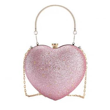 Imagem de pfoosnd Bolsas de mão brilhantes para mulheres, bolsa formal, bolsa de noite em forma de coração, bolsa de mão para festas de casamento e coquetéis, rosa