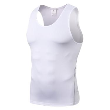 Imagem de WRAGCFM Camiseta regata masculina de compressão atlética sem mangas, camada de base para treino, esportes, corrida, basquete, 1 pacote nº branco, M