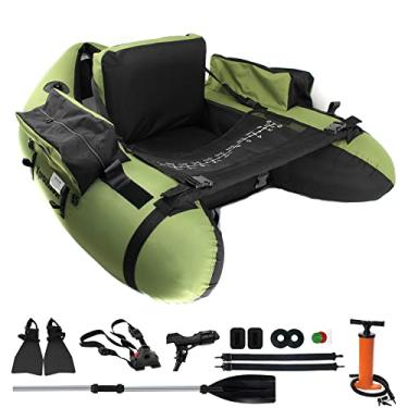 Imagem de Xproutdoor Tubo flutuante de pesca com alças ajustáveis, bolsos de armazenamento, régua de peixe, barco de pesca com bomba, remo, suporte de vara e suporte, barbatanas, capacidade de carga de 158 kg,