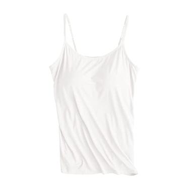 Imagem de Camiseta feminina de algodão com bojo embutido no peito com alças ajustáveis e sutiã elástico, Branco, 4G