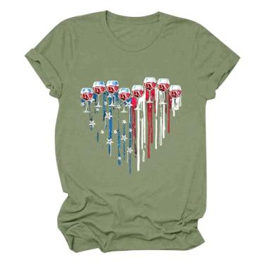 Imagem de Camisetas femininas de quatro de julho com bandeira da América, jeans, manga curta, camisetas patrióticas, Verde menta, XXG