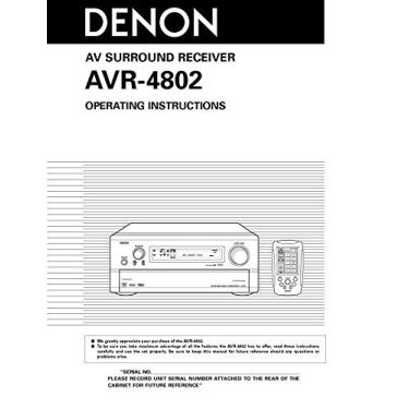 Imagem de Manual de instruções para Denon AVR-4802 AV Receiver Owners Manual Misc