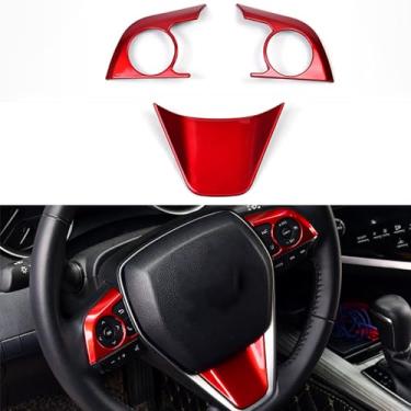 Imagem de XITER 3 peças ABS estilo esporte capa de volante vermelha guarnições de capa de moldagem decoração interior adesivos acessórios para Toyota Camry 2018 2019 2020 2021 2022 2023