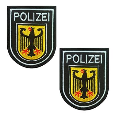 Imagem de 2 peças Alemanha Deutschland POLIZEI Eagle Shield Patch, gancho tático e laço bordado polícia alemã aplique emblema militar emblema para chapéus, mochila, jaquetas, roupas, colete uniforme