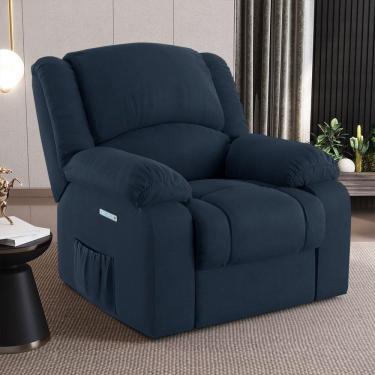 Imagem de Poltrona Do Papai Reclinável Sala De Cinema Barcelona Elétrica Touch Massagem Usb Veludo Azul