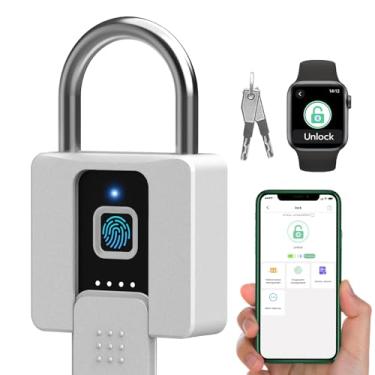 Imagem de Bloqueio de impressão digital - Cadeado Dhiedas de impressão digital com chave Bluetooth, cadeado biométrico inteligente à prova d'água cadeado de portão externo para porta de cerca de armazenamento