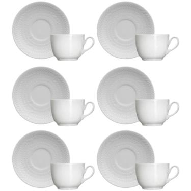 Imagem de Conjunto 6 Xícaras de Café com Pires em Porcelana 75ml Branco Chevron Germer