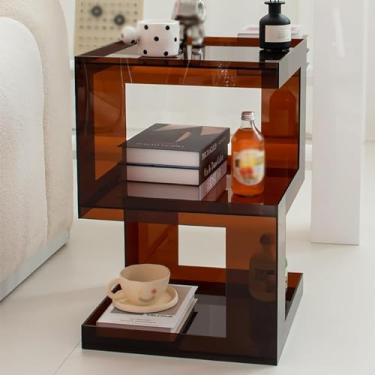 Imagem de Mesa de canto de acrílico transparente, mesa de cabeceira de acrílico transparente, 3 camadas, mesa lateral de acrílico pequena, mesa de centro com armazenamento para sala de estar, quarto