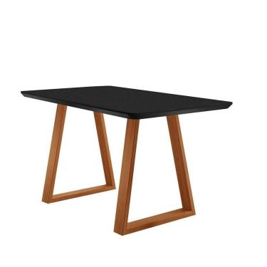 Imagem de Mesa De Jantar Viena Madeira Maciça 140x80cm Tampo Retângular Vidro Móveis Minas Cor Preto