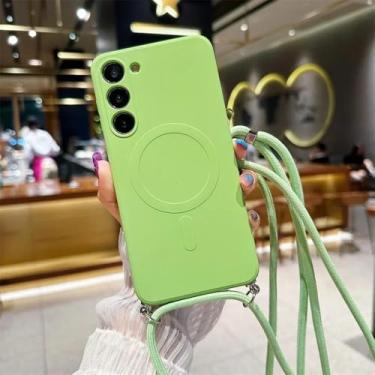 Imagem de Capa magnética líquida de cordão crossbody para Samsung Galaxy A15 A55 A35 A05 A05S Capa traseira de silicone TPU macio, verde claro, para Samsung A05