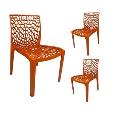 Imagem de Ecom Home - Kit 3 Cadeiras Gruvyer Terracota em PP com Encosto Versátil para Sala de Jantar, Cozinha, Jardim, Varanda, Restaurantes