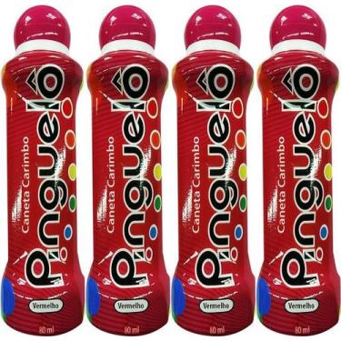 Imagem de Kit 4 Marcador D Bingo Caneta Carimbo Pinguelô 80ml Vermelho