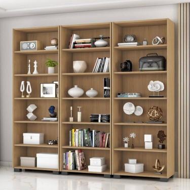 Imagem de Kit 3 Estantes para Livros 5 Prateleiras 188cmx181,5cm Office Freijó
