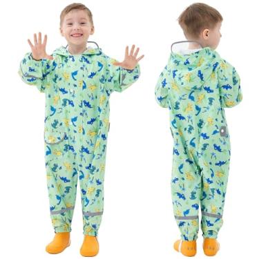 Imagem de Roupa de chuva infantil para meninos e meninas, capas de chuva com capuz de uma peça, macacão de desenho animado à prova d'água 1-10 anos, Verde, 8-10 Anos