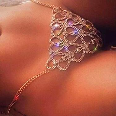 Imagem de Aimimier Calcinha de strass, tanga de verão, praia, biquíni, corrente corporal, roupa íntima de cristal, corrente de cintura para mulheres e meninas, Liga de zinco, strass