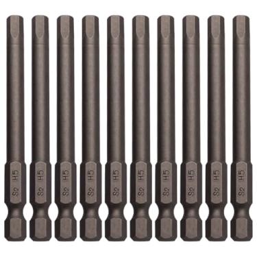 Imagem de Sipery 10 Peças Hex Head Allen H2.5-H6 S2 de Aço Magnético Hexagonal Cabeça de Chave de Fenda 1/4 Polegada Hex Hank 3 Polegadas Broca Longa, Allen Wrench Screwdriver Bits H5, Cinza, H5 (5mm / 0.2inch)