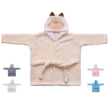 Imagem de Roupão de microfibra ml bichinhos c/ capuz liso ii baby joy, Tigre beg