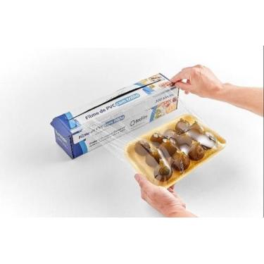 Imagem de 3 Caixas Rolos Filme Pvc 28cm X 300 Metros Serrilha P/ Corte - Guarufi